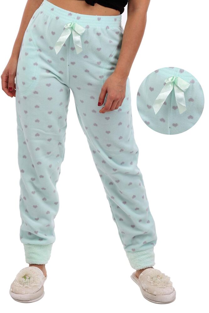Arcan Kalp Puantiyeli Polar Pijama Altı | Su Yeşili