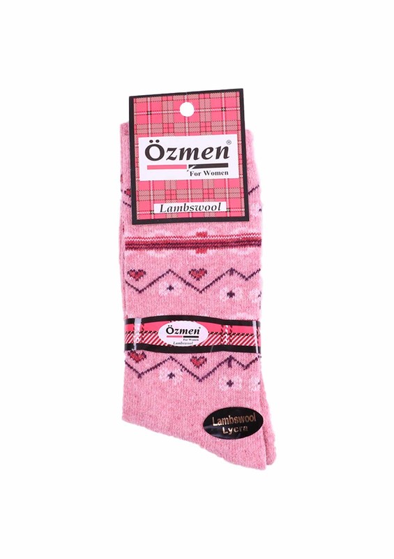 Desenli Yün Çorap 3010 | Pembe - Thumbnail