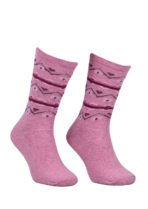 Desenli Yün Çorap 3010 | Pembe - Thumbnail