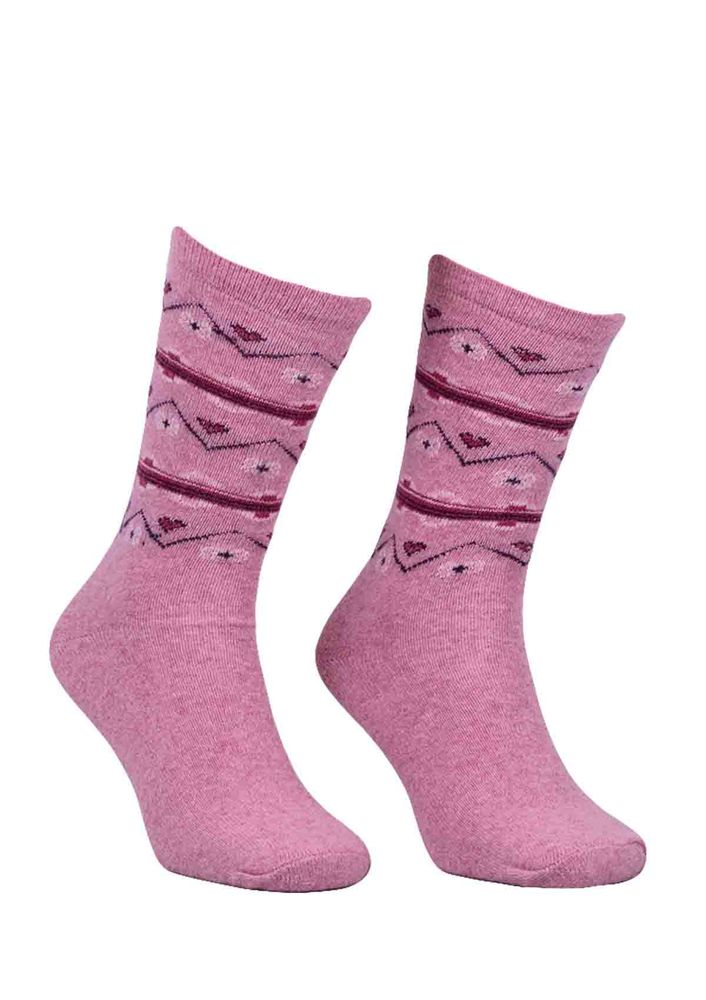 Desenli Yün Çorap 3010 | Pembe
