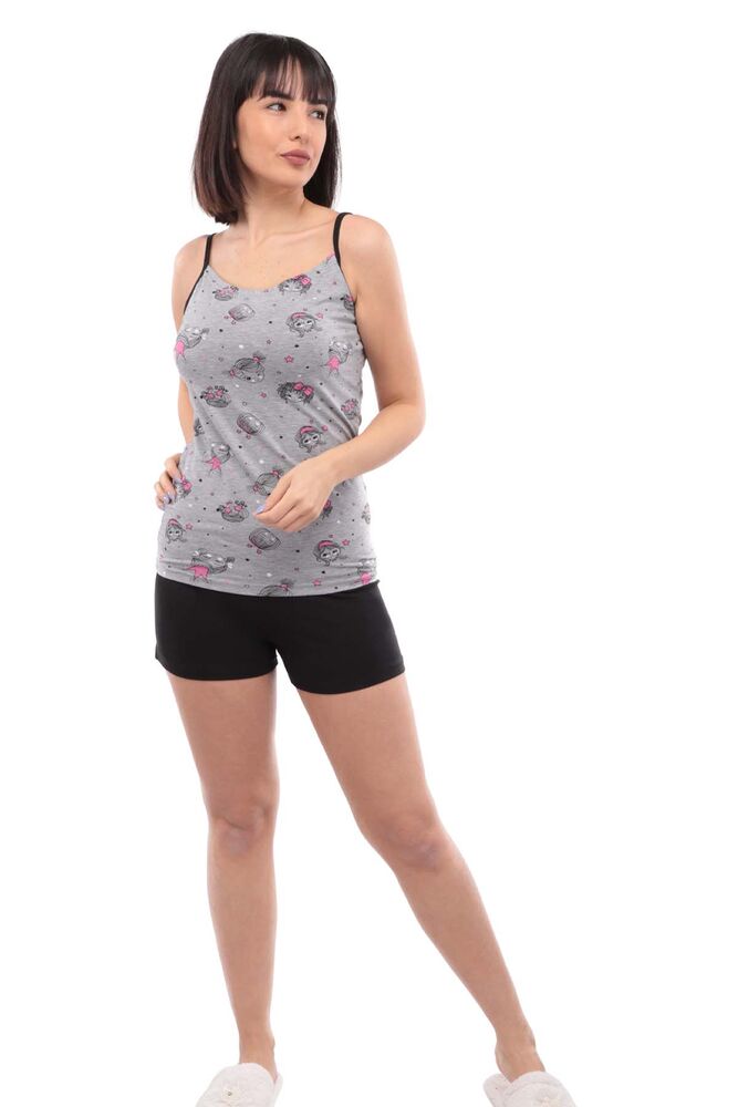 Polkan İp Askılı Desenli Kadın Şortlu Takım 7755 | Gri