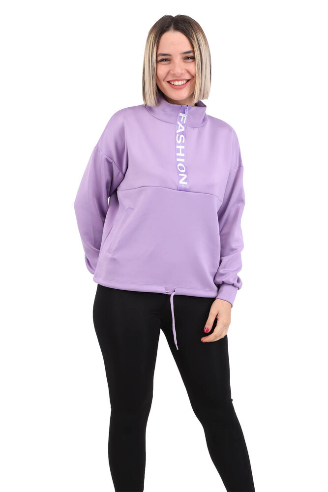Yarı Fermuarlı Scuba Kumaş Cepli Sweat 3456 | Mor
