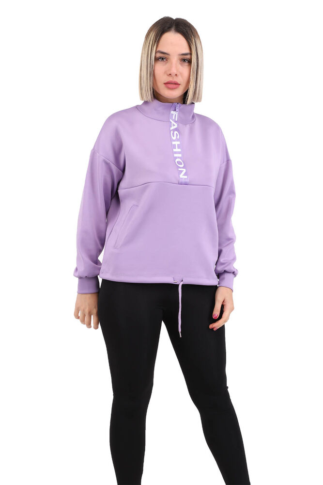 Yarı Fermuarlı Scuba Kumaş Cepli Sweat 3456 | Mor
