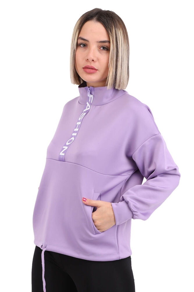 Yarı Fermuarlı Scuba Kumaş Cepli Sweat 3456 | Mor