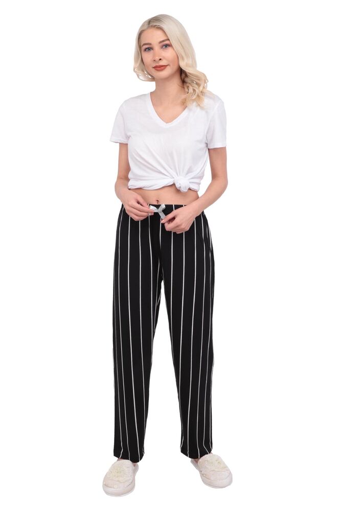Çizgili Kadın Pijama Altı | Siyah