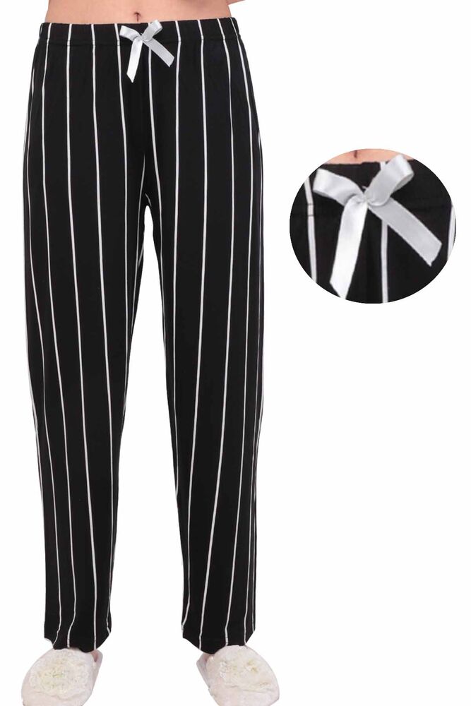 Çizgili Kadın Pijama Altı | Siyah