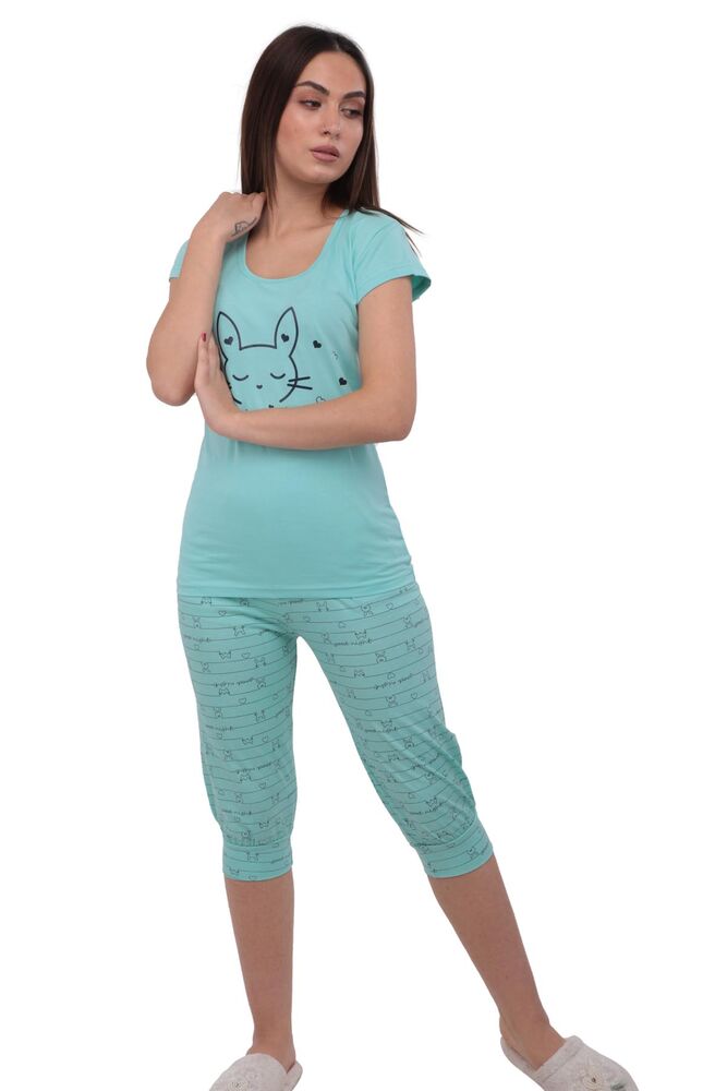 Sude Kısa Kollu Kapri Ribanalı Desenli Pijama Takımı 2793 | Yeşil