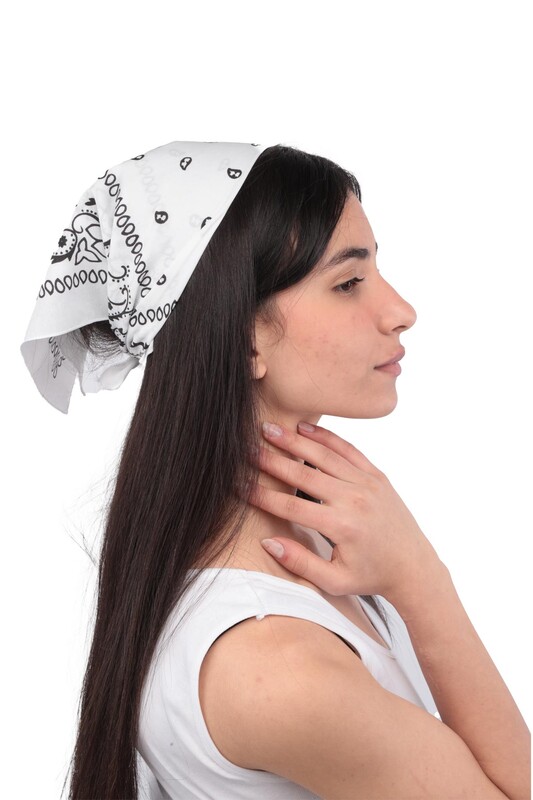 Desenli Bandana | Beyaz - Thumbnail