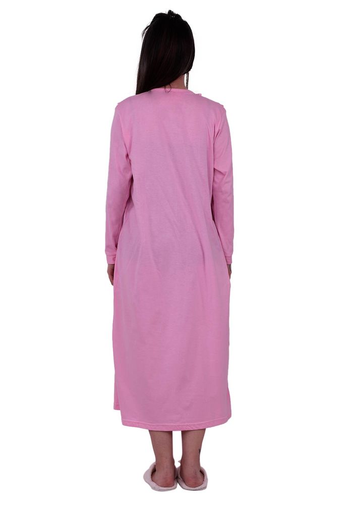 Uzun Kollu Güpürlü Gecelik 3004 | Pembe