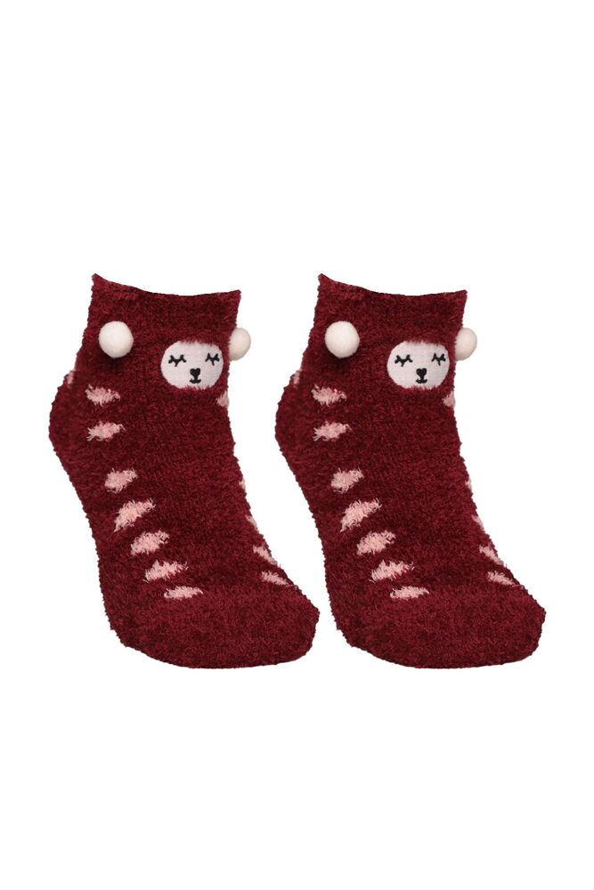 Kadın Nakışlı Peluş Çorap 48400 | Bordo