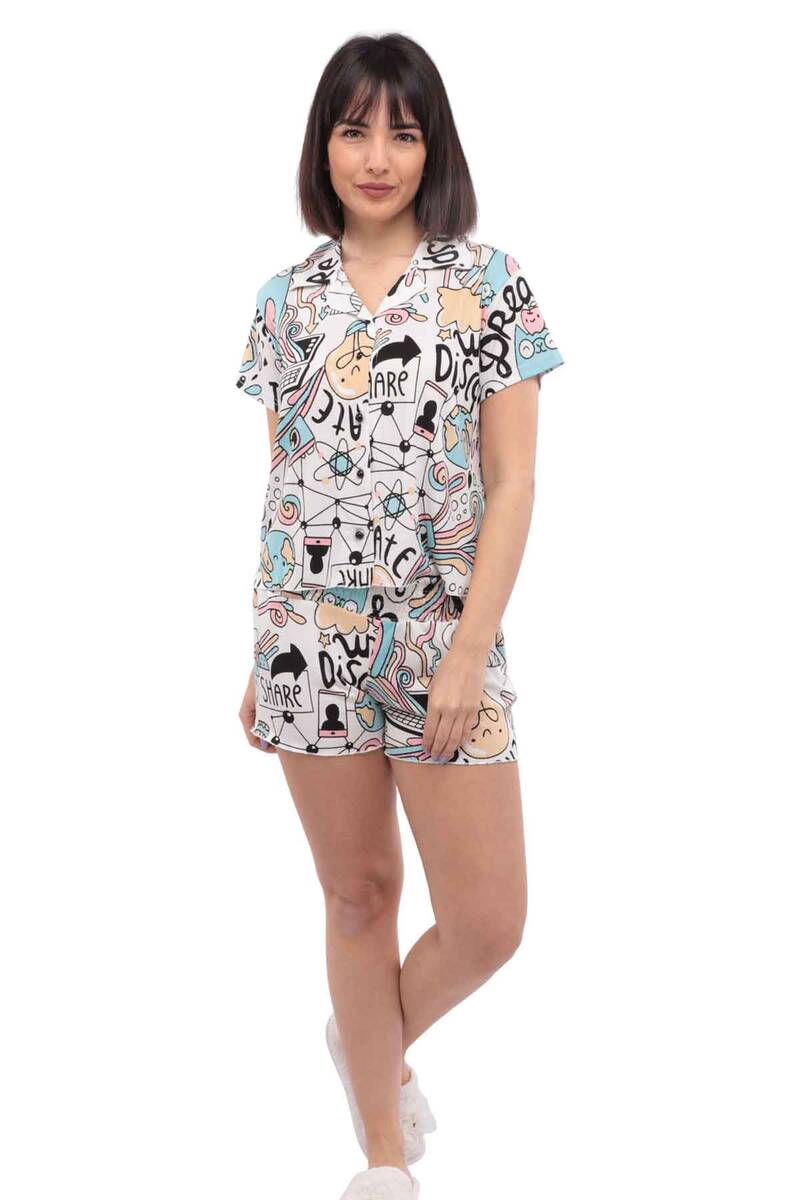 Arcan Desenli Kısa Kollu Gömlek Pijama Takımı 3