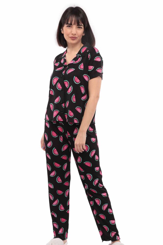 Arcan Karpuz Desenli Kısa Kollu Gömlek Pijama Takımı 3'lü 80119-3 | Siyah