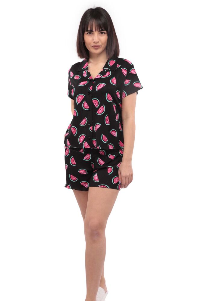 Arcan Karpuz Desenli Kısa Kollu Gömlek Pijama Takımı 3'lü 80119-3 | Siyah