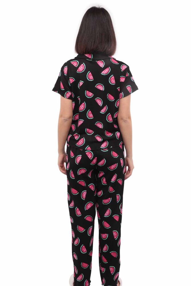 Arcan Karpuz Desenli Kısa Kollu Gömlek Pijama Takımı 3'lü 80119-3 | Siyah