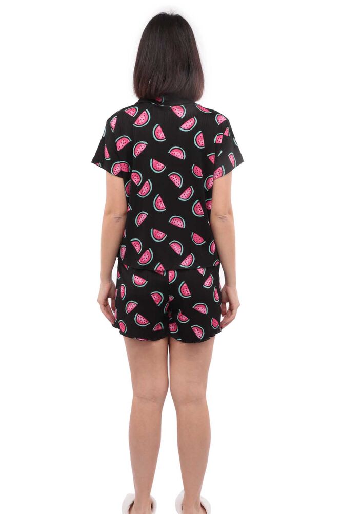 Arcan Karpuz Desenli Kısa Kollu Gömlek Pijama Takımı 3'lü 80119-3 | Siyah