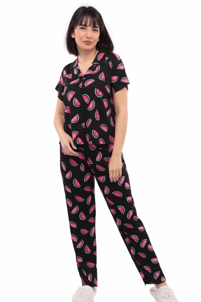Arcan Karpuz Desenli Kısa Kollu Gömlek Pijama Takımı 3'lü 80119-3 | Siyah