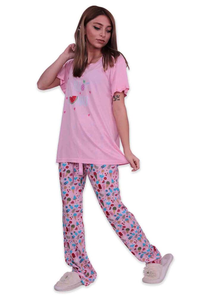 Aydoğan Baskılı Poplin Kısa Kollu Kadın Pijama Takımı 9004 | Pembe