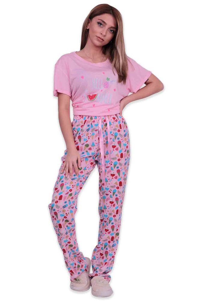 Aydoğan Baskılı Poplin Kısa Kollu Kadın Pijama Takımı 9004 | Pembe