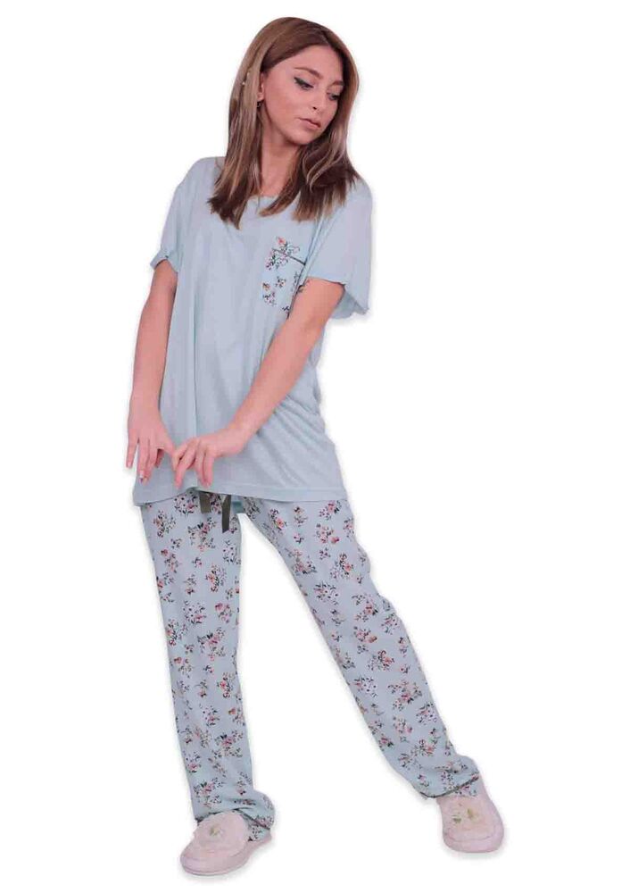 Aydoğan Baskılı Poplin Kısa Kollu Pijama Takımı 9001 | Su Yeşili