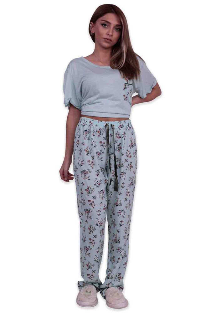 Aydoğan Baskılı Poplin Kısa Kollu Pijama Takımı 9001 | Su Yeşili