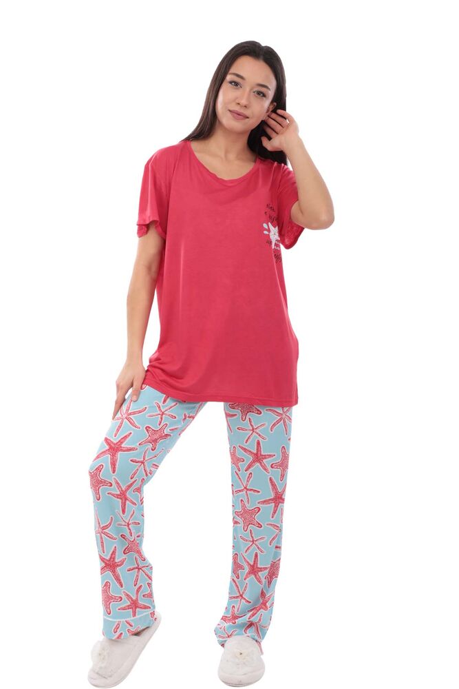 Aydoğan Baskılı Poplin Kısa Kollu Kadın Pijama Takımı 9014 | Kırmızı