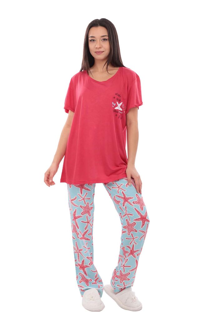 Aydoğan Baskılı Poplin Kısa Kollu Kadın Pijama Takımı 9014 | Kırmızı