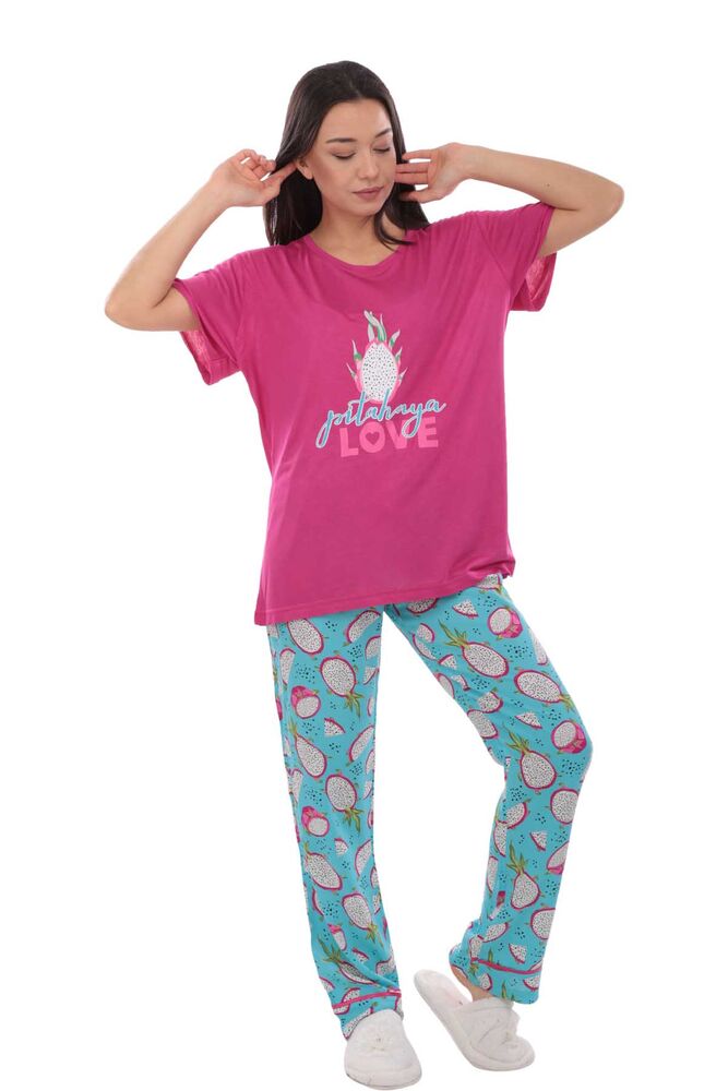 Aydoğan Baskılı Poplin Kısa Kollu Kadın Pijama Takımı 9007 | Fuşya
