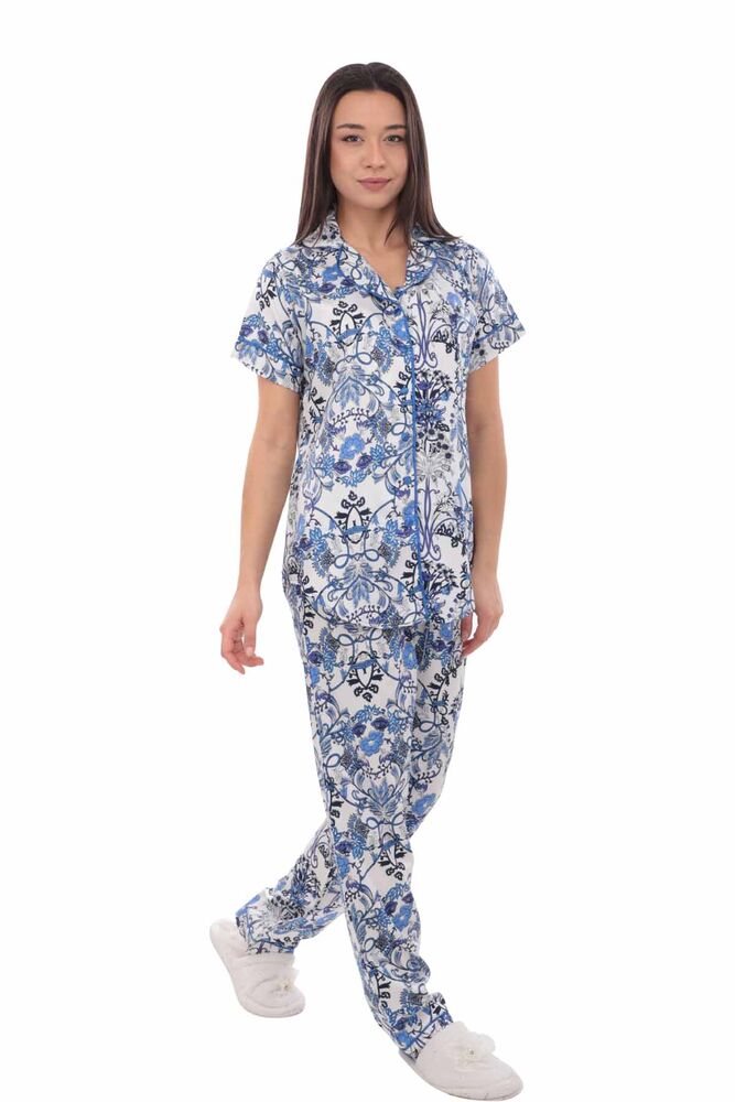 Aydoğan Desenli Poplin Gömlek Pijama Takımı 14034 | Mavi