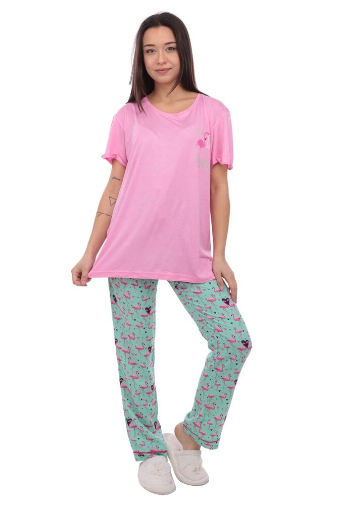 Aydoğan Flamingo Baskılı Poplin Kadın Pijama Takımı 9003 | Pembe