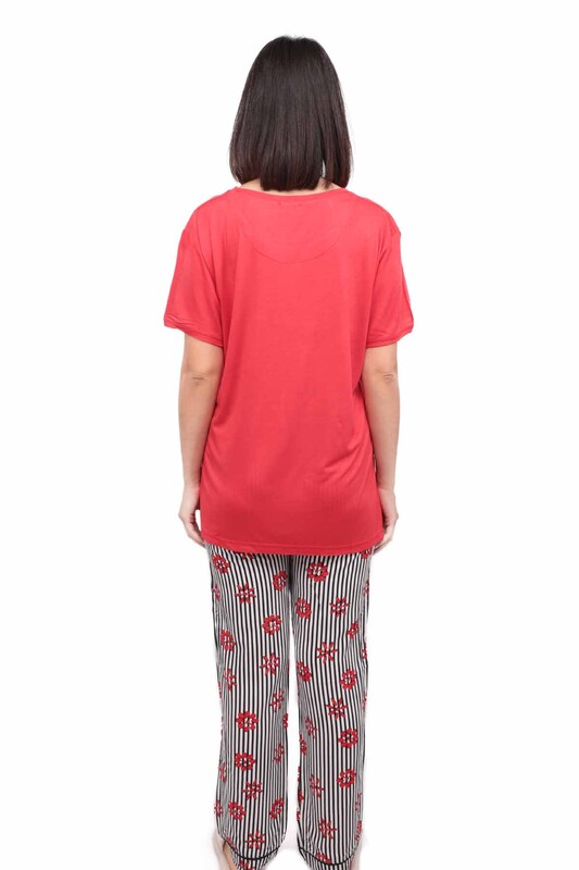 Aydoğan Baskılı Poplin Kısa Kollu Pijama Takımı 9000 | Kırmızı - Thumbnail