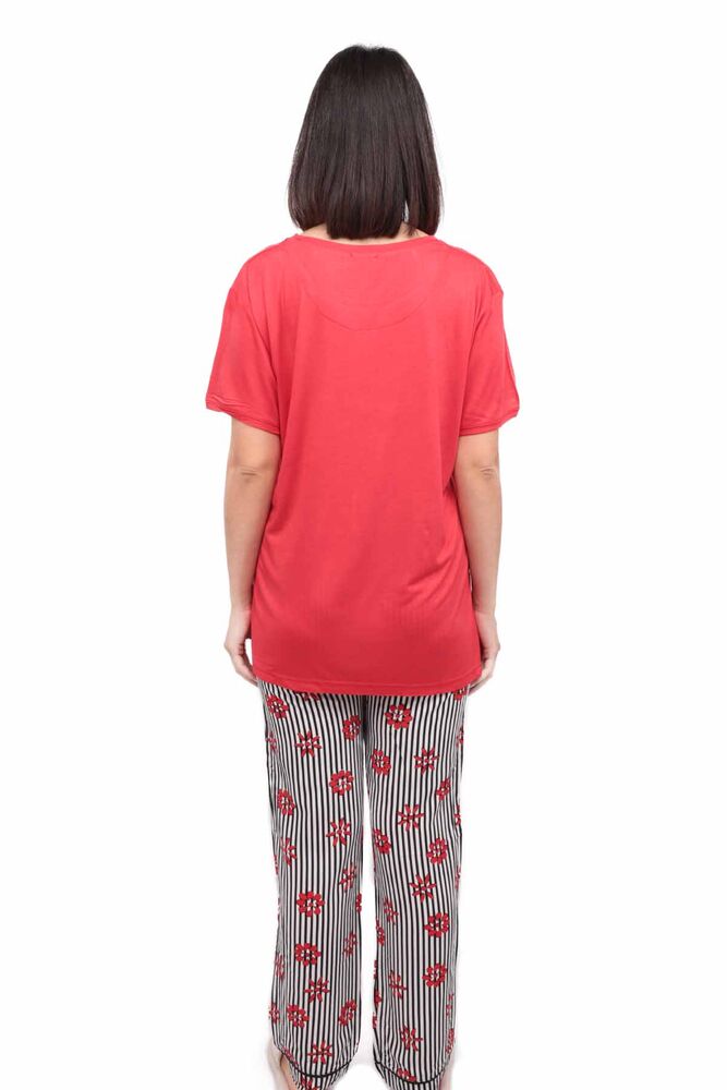 Aydoğan Baskılı Poplin Kısa Kollu Pijama Takımı 9000 | Kırmızı