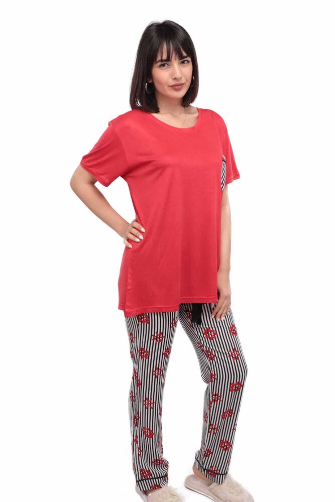 Aydoğan Baskılı Poplin Kısa Kollu Pijama Takımı 9000 | Kırmızı