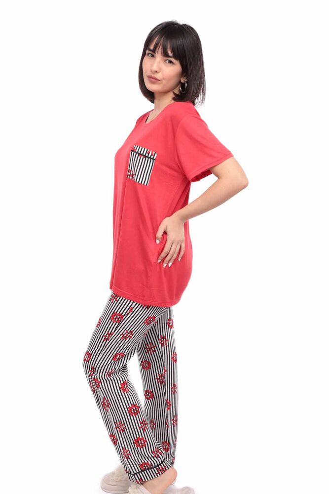 Aydoğan Baskılı Poplin Kısa Kollu Pijama Takımı 9000 | Kırmızı