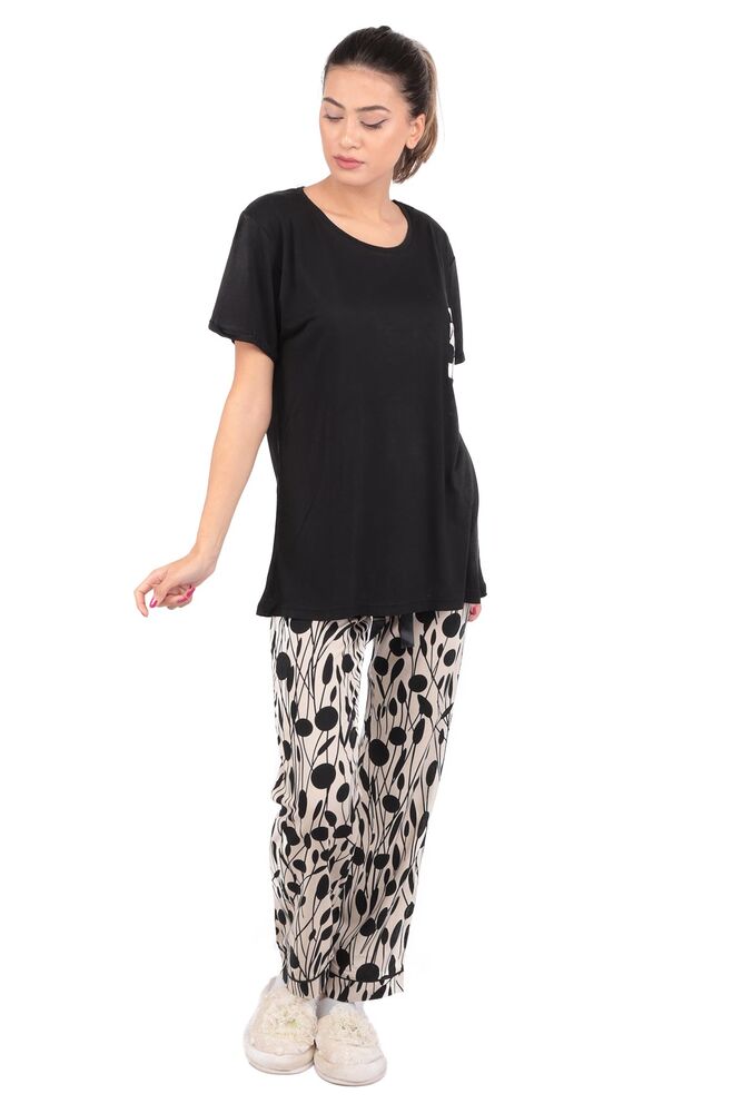 Aydoğan Baskılı Poplin Kısa Kollu Pijama Takımı 9012 | Siyah