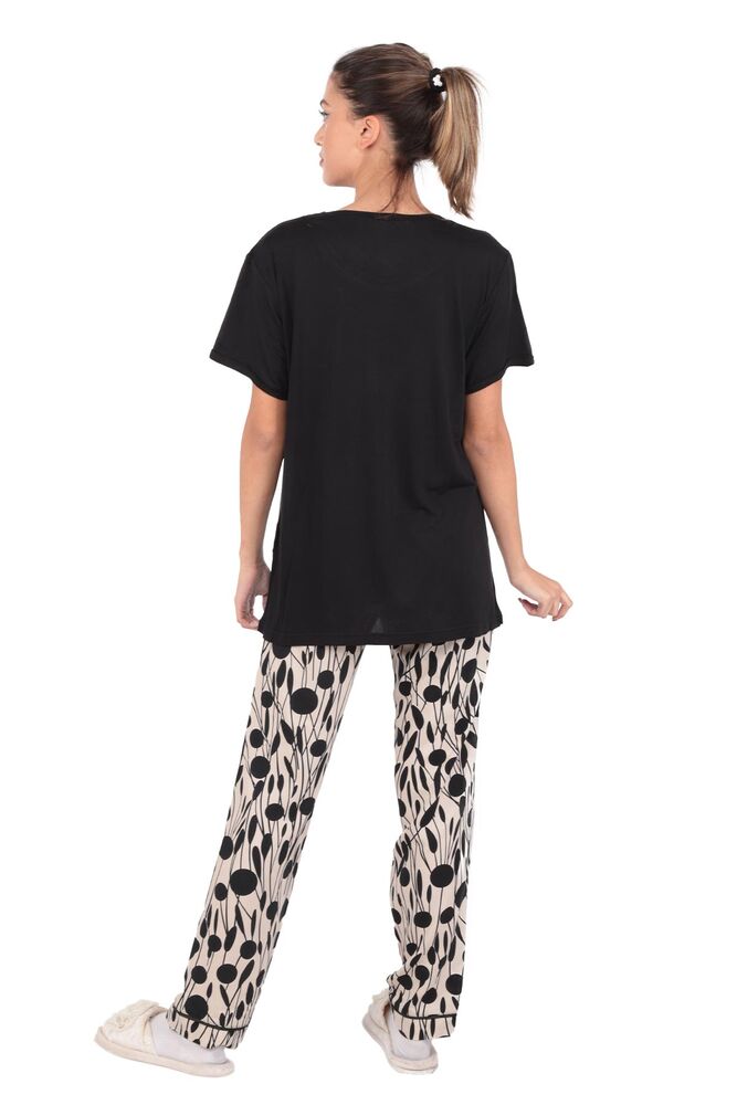 Aydoğan Baskılı Poplin Kısa Kollu Pijama Takımı 9012 | Siyah