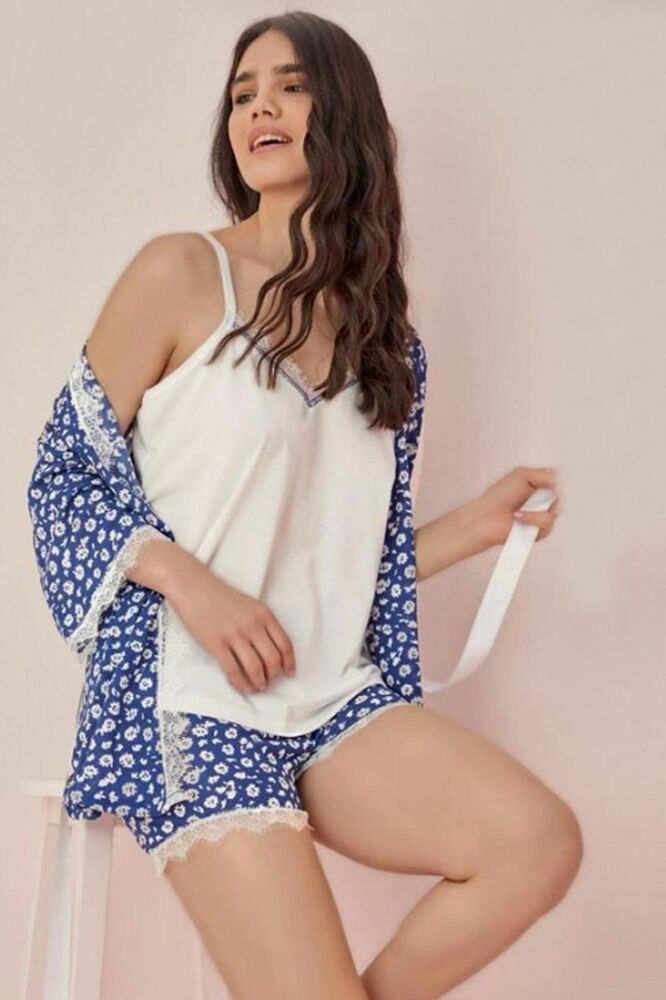 Askılı 3 lü Pijama Takımı 3001-3 | Lacivert Beyaz