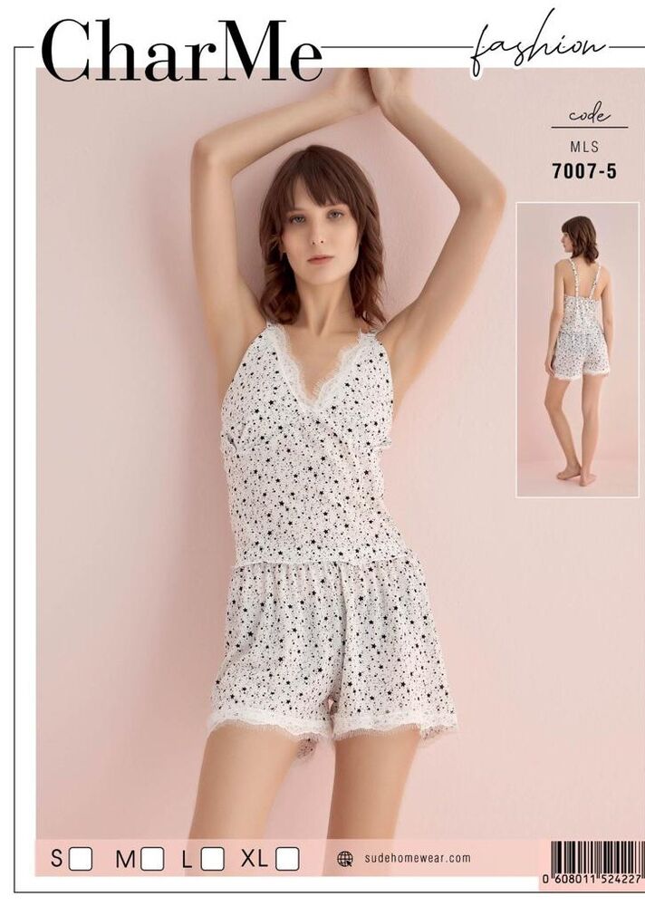 İp Askılı Şortlu Pijama Takımı 7007-5 | Beyaz