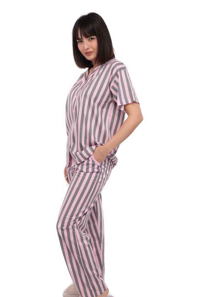 Işılay Boy Düğme Kısa Kollu Pijama Takım | Pembe