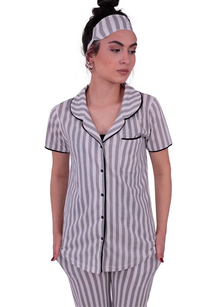Snc Çizgili Gömlek Pijama Takımı 8002 | Gri