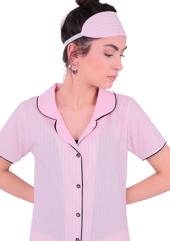 Snc Çizgili Gömlek Pijama Takımı 8002 | Pembe - Thumbnail