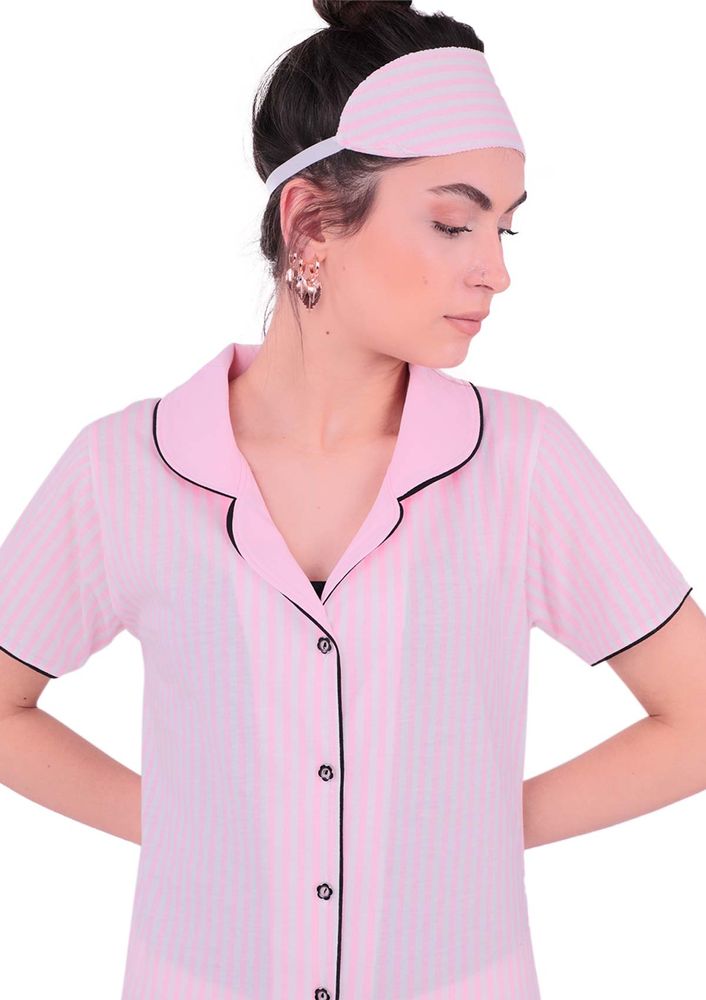 Snc Çizgili Gömlek Pijama Takımı 8002 | Pembe