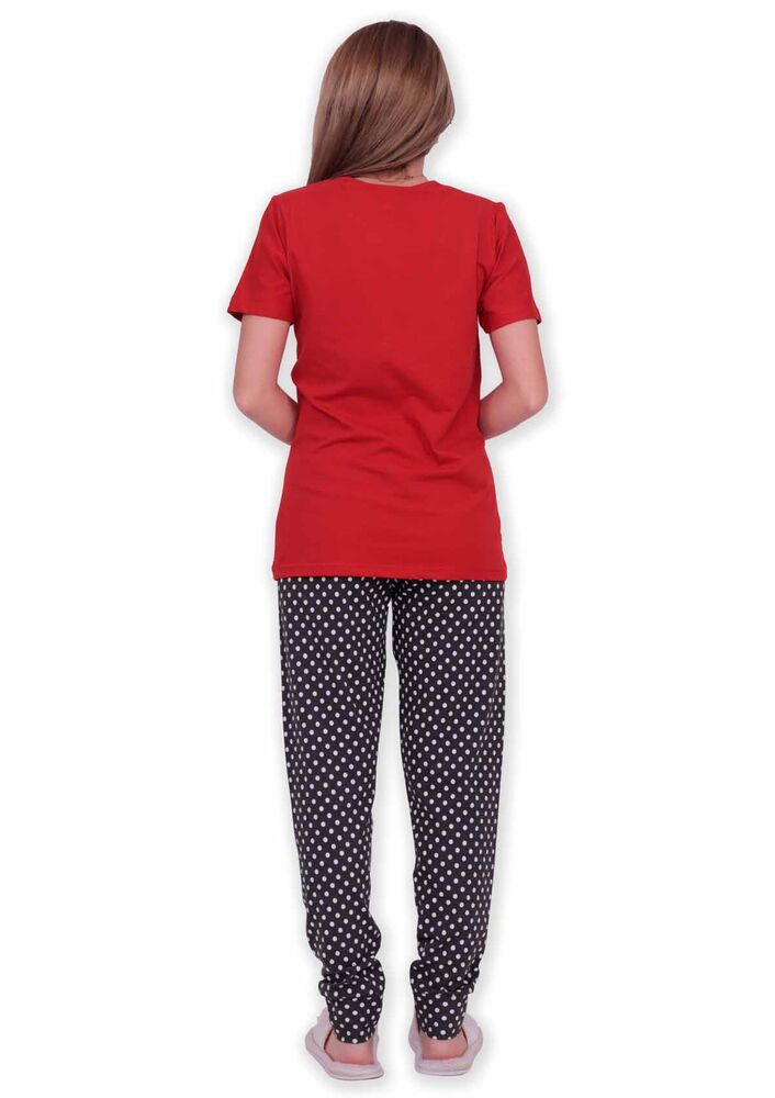 Sude Yazı Baskılı Kısa Kollu Pijama Takımı | Kırmızı