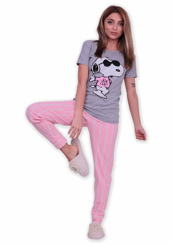 Sude Baskılı Kısa Kollu Pijama Takımı | Gri