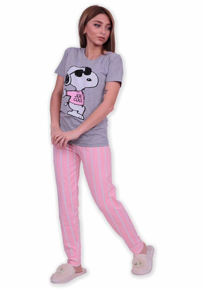 Sude Baskılı Kısa Kollu Pijama Takımı | Gri