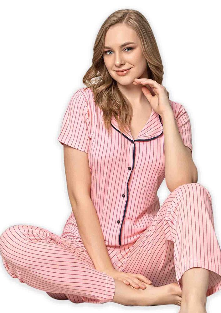 Sude Kısa Kollu Gömlek Kadın Pijama Takımı 2021 | Pembe