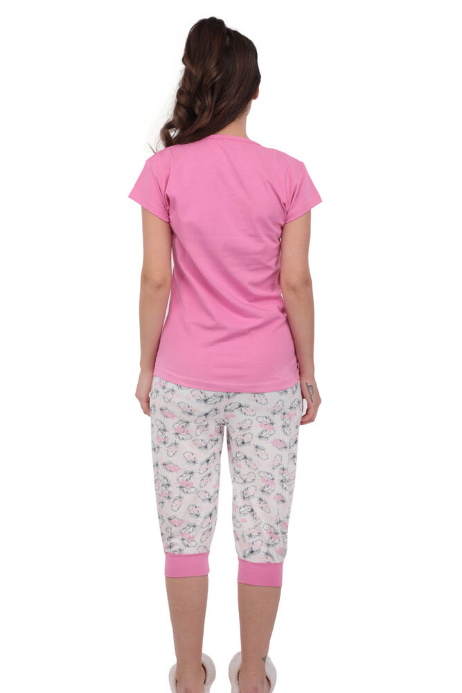 Sude Kolları Kısa Kapri Desenli Lila Pijama Takımı 2746 | Pembe
