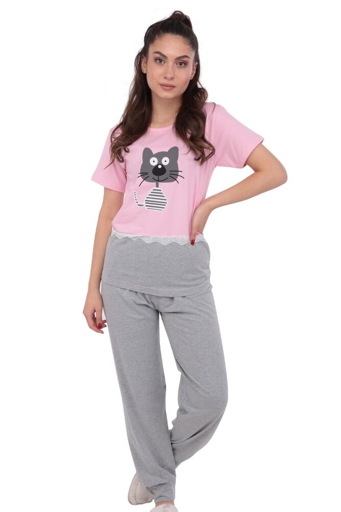 Sude Kedi Baskılı Kısa Kollu Pijama Takımı | Pembe