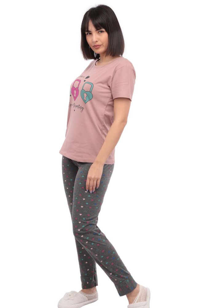 Sude Anahtar Baskılı Kısa Kollu Pijama Takımı 2923 | Gül Kurusu