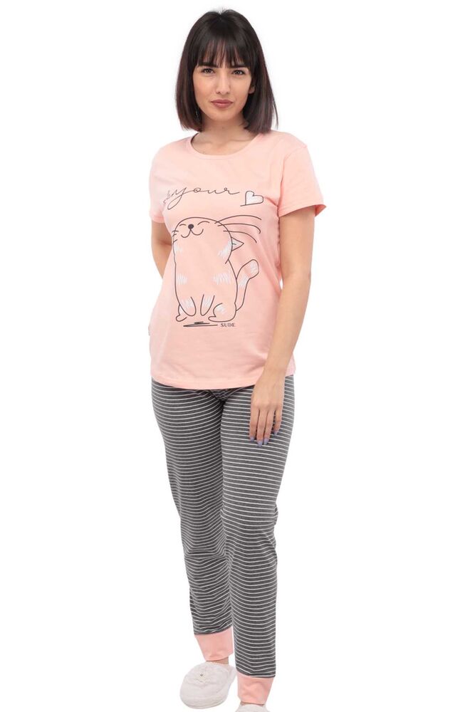 Sude Kedi Baskılı Kısa Kollu Pijama Takımı 2916 | Yavru Ağzı