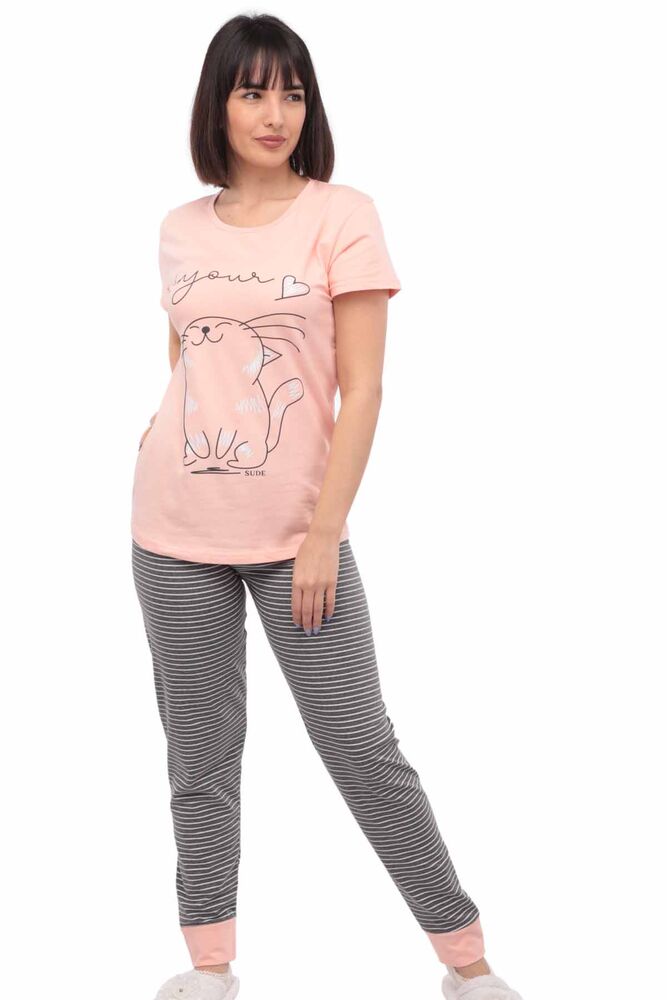 Sude Kedi Baskılı Kısa Kollu Pijama Takımı 2916 | Yavru Ağzı
